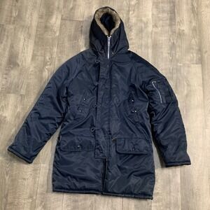 Vintage 70s Navy N-3B Snorkel Parka Faux Fur Hood Quilted Liner Korea Men's M